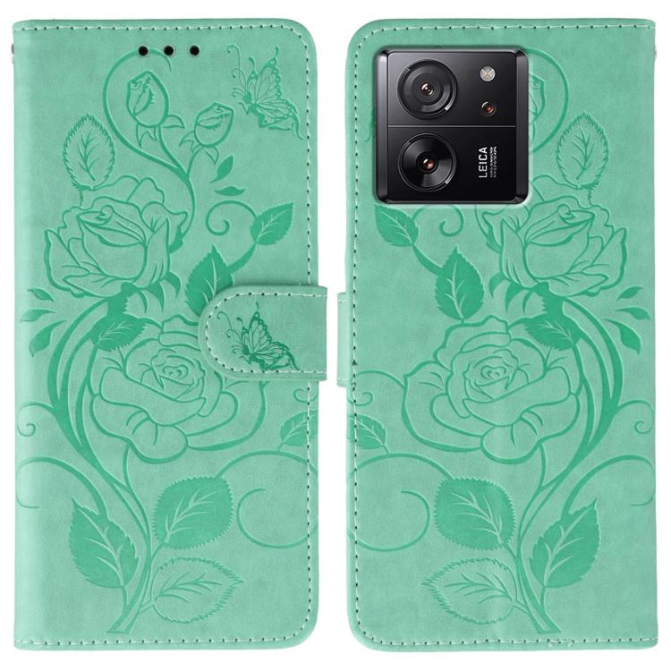 Rose Butterfly Embossed Leather Phone Case, For Xiaomi 13T / 13T Pro