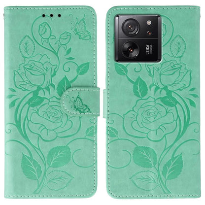 Rose Butterfly Embossed Leather Phone Case, For Xiaomi 13T / 13T Pro