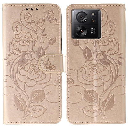 Rose Butterfly Embossed Leather Phone Case, For Xiaomi 13T / 13T Pro