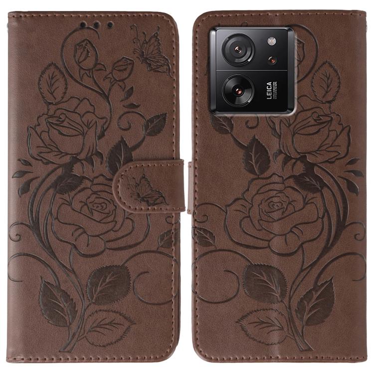 Rose Butterfly Embossed Leather Phone Case, For Xiaomi 13T / 13T Pro
