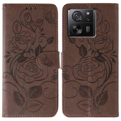 Rose Butterfly Embossed Leather Phone Case, For Xiaomi 13T / 13T Pro