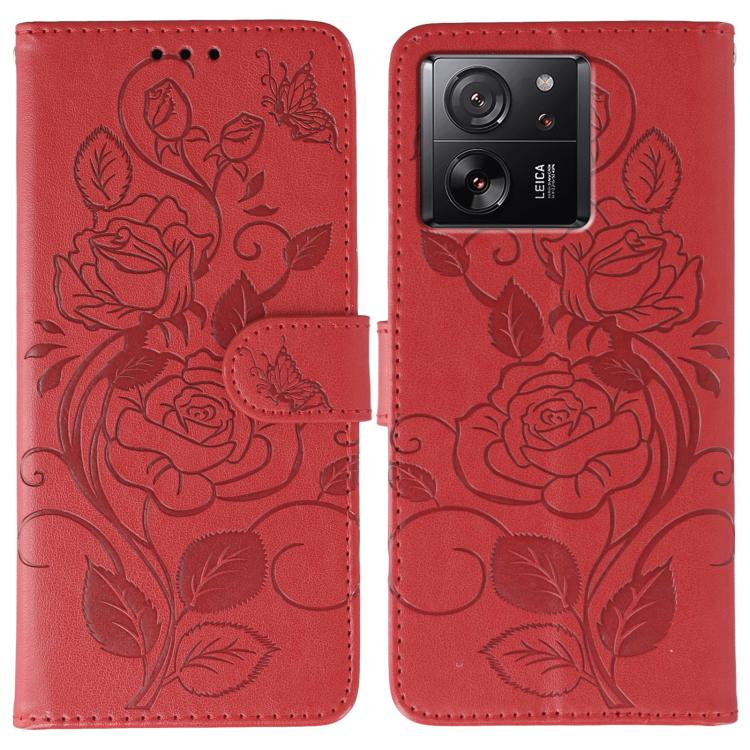 Rose Butterfly Embossed Leather Phone Case, For Xiaomi 13T / 13T Pro