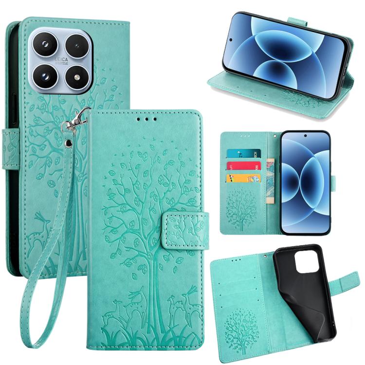 Tree & Deer Embossed Leather Phone Case, For Xiaomi 17 Ultra, For Xiaomi 17 Pro Max, For Xiaomi 17 Pro, For Xiaomi 17, For Xiaomi 15 Ultra