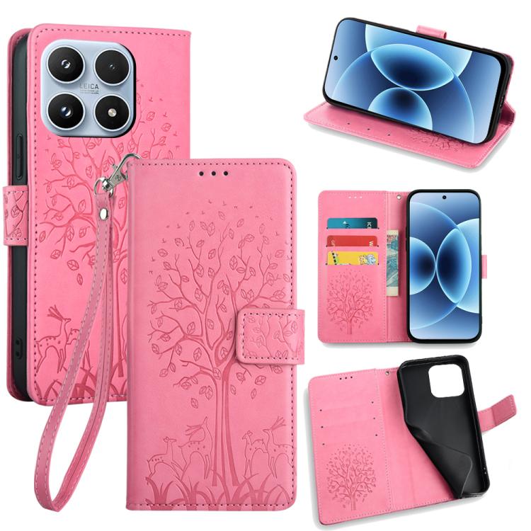 Tree & Deer Embossed Leather Phone Case, For Xiaomi 17 Ultra, For Xiaomi 17 Pro Max, For Xiaomi 17 Pro, For Xiaomi 17, For Xiaomi 15 Ultra