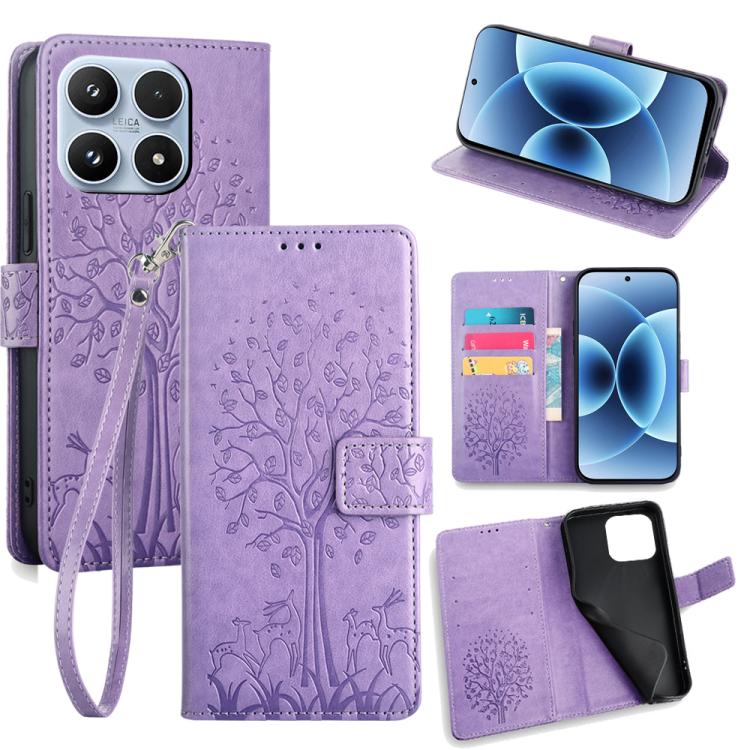 Tree & Deer Embossed Leather Phone Case, For Xiaomi 17 Ultra, For Xiaomi 17 Pro Max, For Xiaomi 17 Pro, For Xiaomi 17, For Xiaomi 15 Ultra