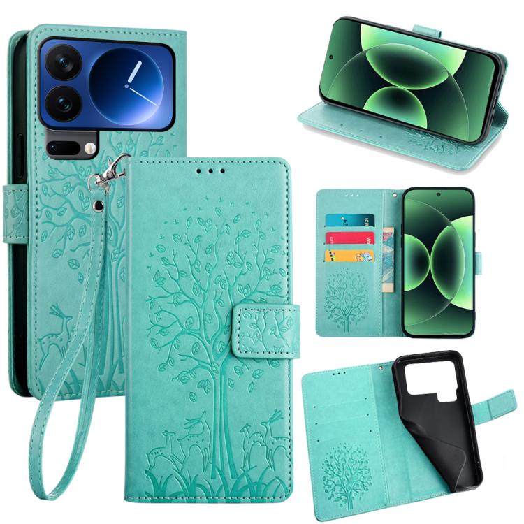 Tree & Deer Embossed Leather Phone Case, For Xiaomi 17 Ultra, For Xiaomi 17 Pro Max, For Xiaomi 17 Pro, For Xiaomi 17, For Xiaomi 15 Ultra