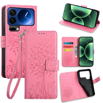 Tree & Deer Embossed Leather Phone Case, For Xiaomi 17 Ultra, For Xiaomi 17 Pro Max, For Xiaomi 17 Pro, For Xiaomi 17, For Xiaomi 15 Ultra