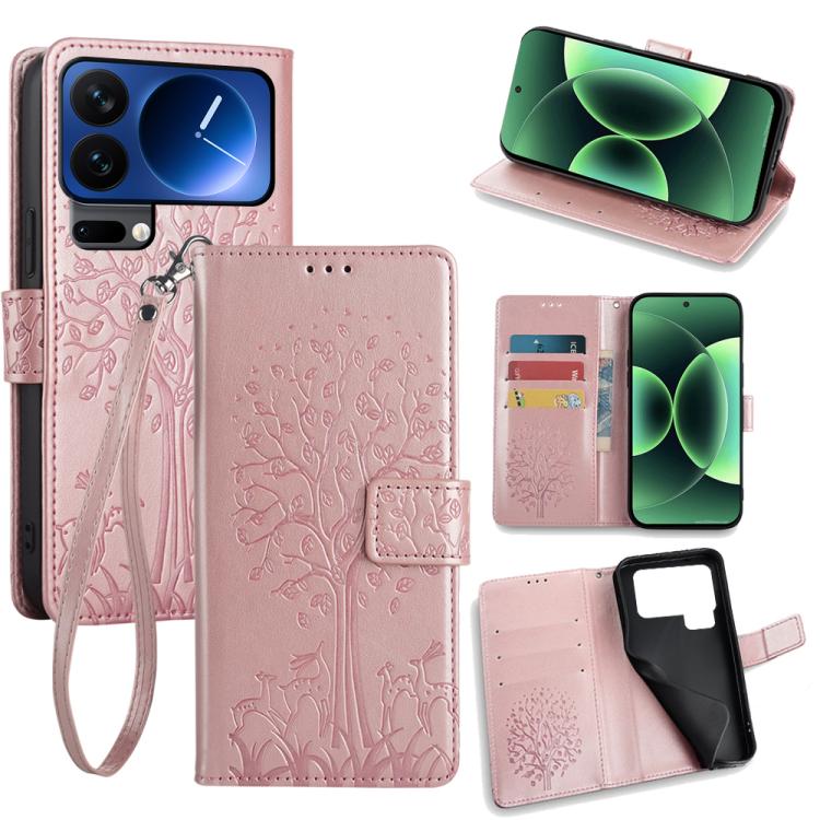 Tree & Deer Embossed Leather Phone Case, For Xiaomi 17 Ultra, For Xiaomi 17 Pro Max, For Xiaomi 17 Pro, For Xiaomi 17, For Xiaomi 15 Ultra