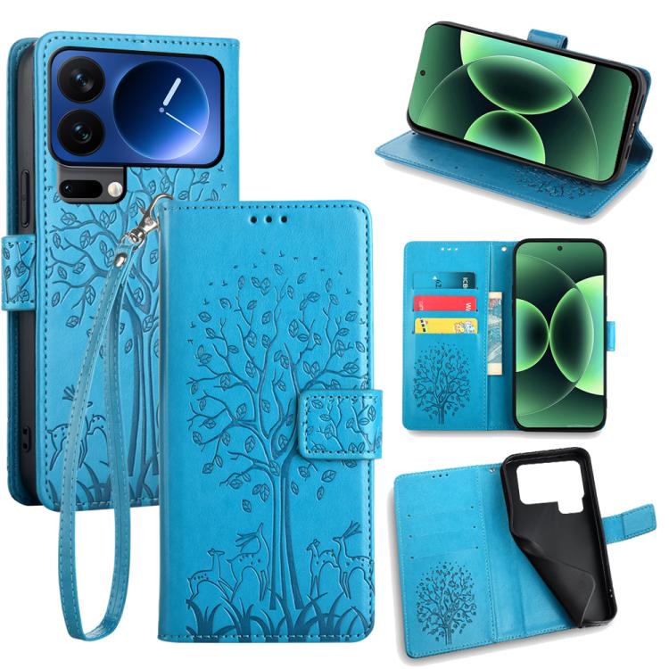 Tree & Deer Embossed Leather Phone Case, For Xiaomi 17 Ultra, For Xiaomi 17 Pro Max, For Xiaomi 17 Pro, For Xiaomi 17, For Xiaomi 15 Ultra