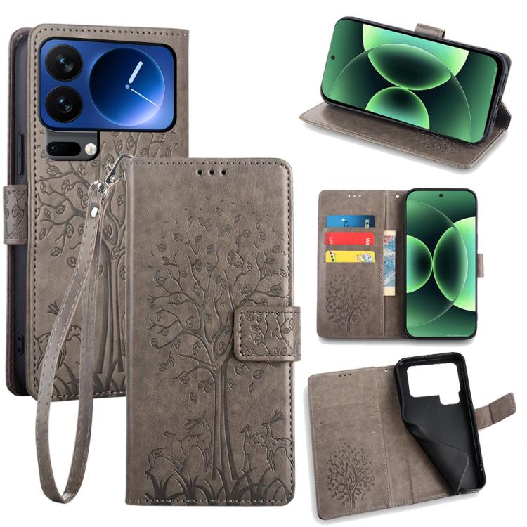 Tree & Deer Embossed Leather Phone Case, For Xiaomi 17 Ultra, For Xiaomi 17 Pro Max, For Xiaomi 17 Pro, For Xiaomi 17, For Xiaomi 15 Ultra