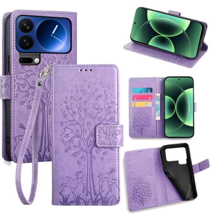 Tree & Deer Embossed Leather Phone Case, For Xiaomi 17 Ultra, For Xiaomi 17 Pro Max, For Xiaomi 17 Pro, For Xiaomi 17, For Xiaomi 15 Ultra