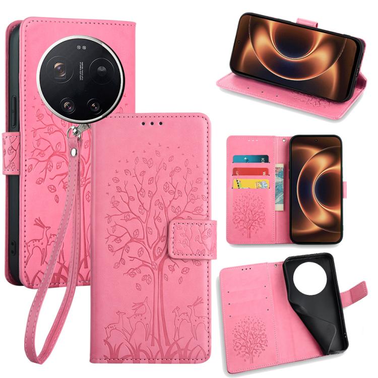 Tree & Deer Embossed Leather Phone Case, For Xiaomi 17 Ultra, For Xiaomi 17 Pro Max, For Xiaomi 17 Pro, For Xiaomi 17, For Xiaomi 15 Ultra