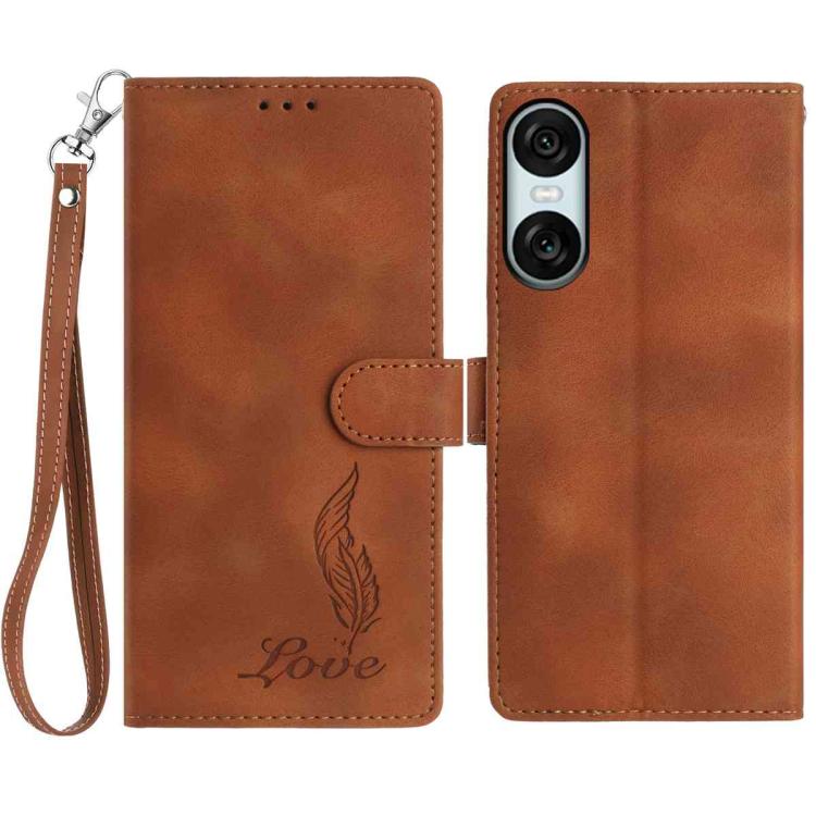 Skin Feel Embossed Feather Leather Phone Case, For Sony Xperia 10 VII, For Sony Xperia 10 VI