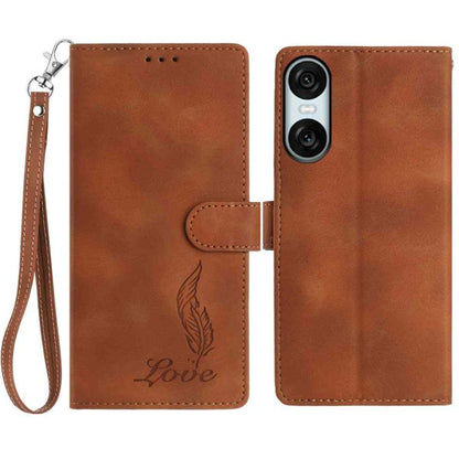 Skin Feel Embossed Feather Leather Phone Case, For Sony Xperia 10 VII, For Sony Xperia 10 VI