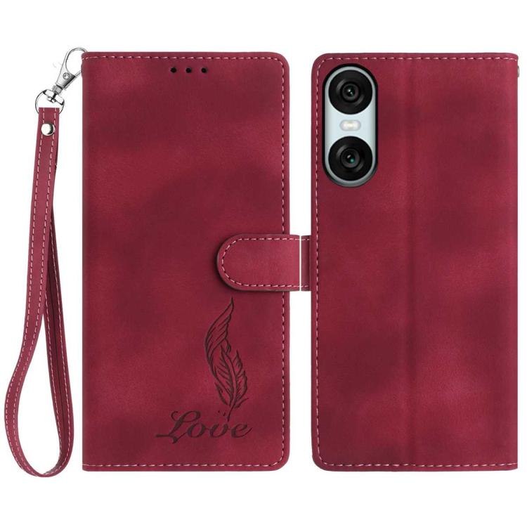 Skin Feel Embossed Feather Leather Phone Case, For Sony Xperia 10 VII, For Sony Xperia 10 VI