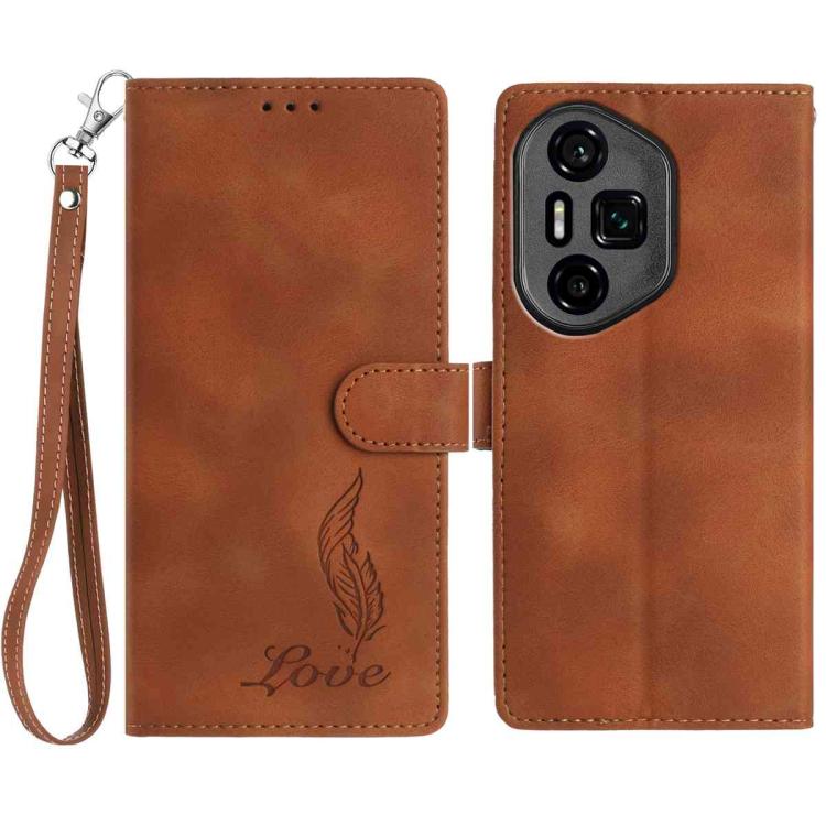 Skin Feel Embossed Feather Leather Phone Case, For Honor 300, For Honor X9c, For Honor 200