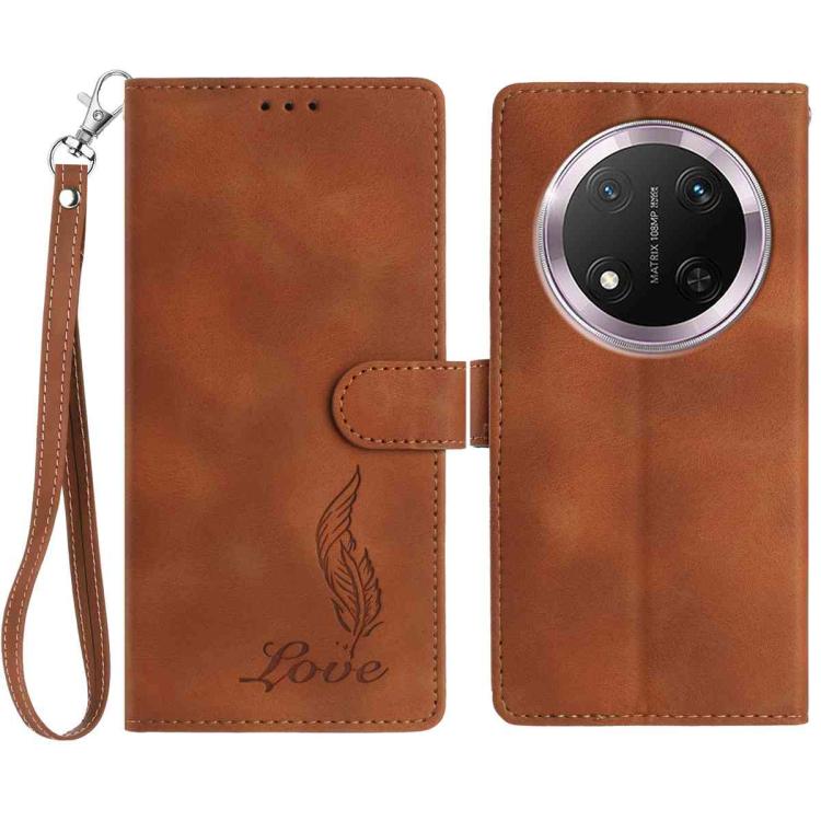 Skin Feel Embossed Feather Leather Phone Case, For Honor 300, For Honor X9c, For Honor 200