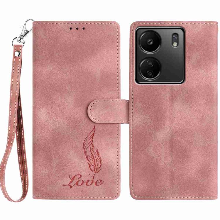 Skin Feel Embossed Feather Leather Phone Case, For Redmi 13C 4G