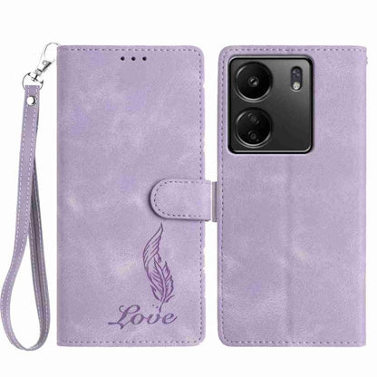 Skin Feel Embossed Feather Leather Phone Case, For Redmi 13C 4G