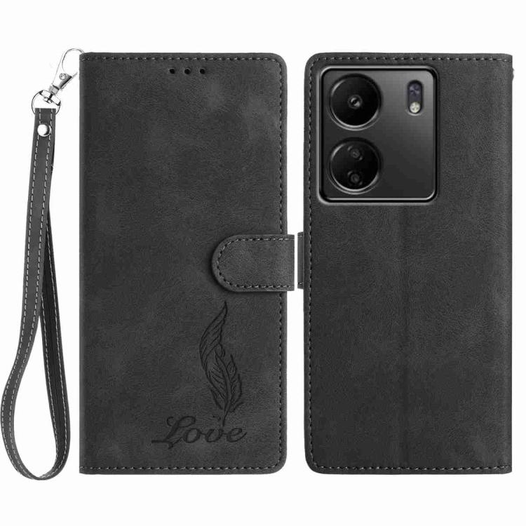 Skin Feel Embossed Feather Leather Phone Case, For Redmi 13C 4G