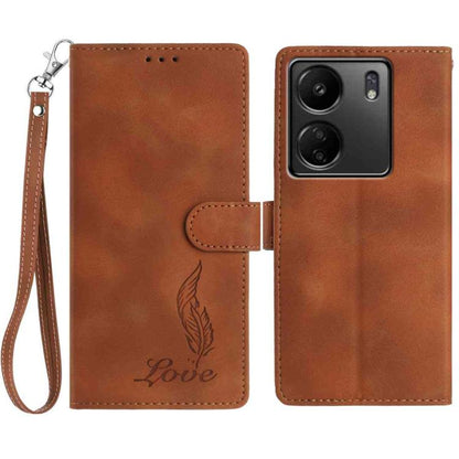 Skin Feel Embossed Feather Leather Phone Case, For Redmi 13C 4G
