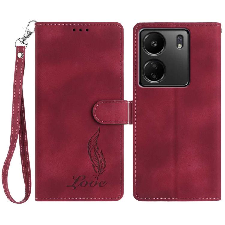 Skin Feel Embossed Feather Leather Phone Case, For Redmi 13C 4G