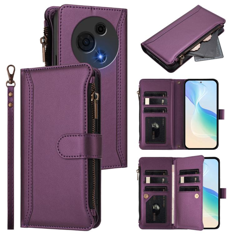 Magnetic Closure 9 Card Slots Zipper Leather Case with Hand Strap, For TCL K70 Power 4G / K70 4G, For TCL Nxtpaper 70 Pro 5G, For TCL K32 5G / K33 5G, For TCL 30Z / 30 LE, For TCL 40 XL / 40 T, For TCL 50 LE 5G / K23 / K24, For TCL 50 Pro NxtPaper / P1...