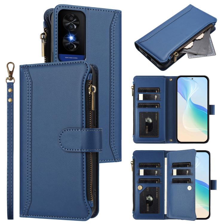 Magnetic Closure 9 Card Slots Zipper Leather Case with Hand Strap, For TCL K70 Power 4G / K70 4G, For TCL Nxtpaper 70 Pro 5G, For TCL K32 5G / K33 5G, For TCL 30Z / 30 LE, For TCL 40 XL / 40 T, For TCL 50 LE 5G / K23 / K24, For TCL 50 Pro NxtPaper / P1...