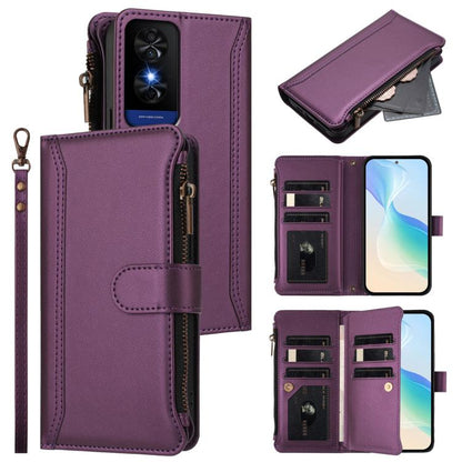 Magnetic Closure 9 Card Slots Zipper Leather Case with Hand Strap, For TCL K70 Power 4G / K70 4G, For TCL Nxtpaper 70 Pro 5G, For TCL K32 5G / K33 5G, For TCL 30Z / 30 LE, For TCL 40 XL / 40 T, For TCL 50 LE 5G / K23 / K24, For TCL 50 Pro NxtPaper / P1...