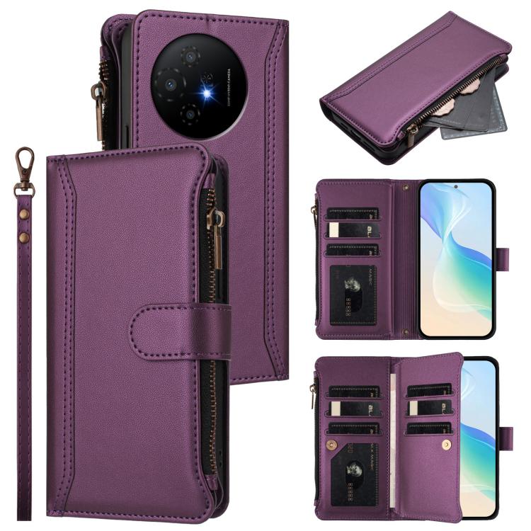 Magnetic Closure 9 Card Slots Zipper Leather Case with Hand Strap, For TCL K70 Power 4G / K70 4G, For TCL Nxtpaper 70 Pro 5G, For TCL K32 5G / K33 5G, For TCL 30Z / 30 LE, For TCL 40 XL / 40 T, For TCL 50 LE 5G / K23 / K24, For TCL 50 Pro NxtPaper / P1...