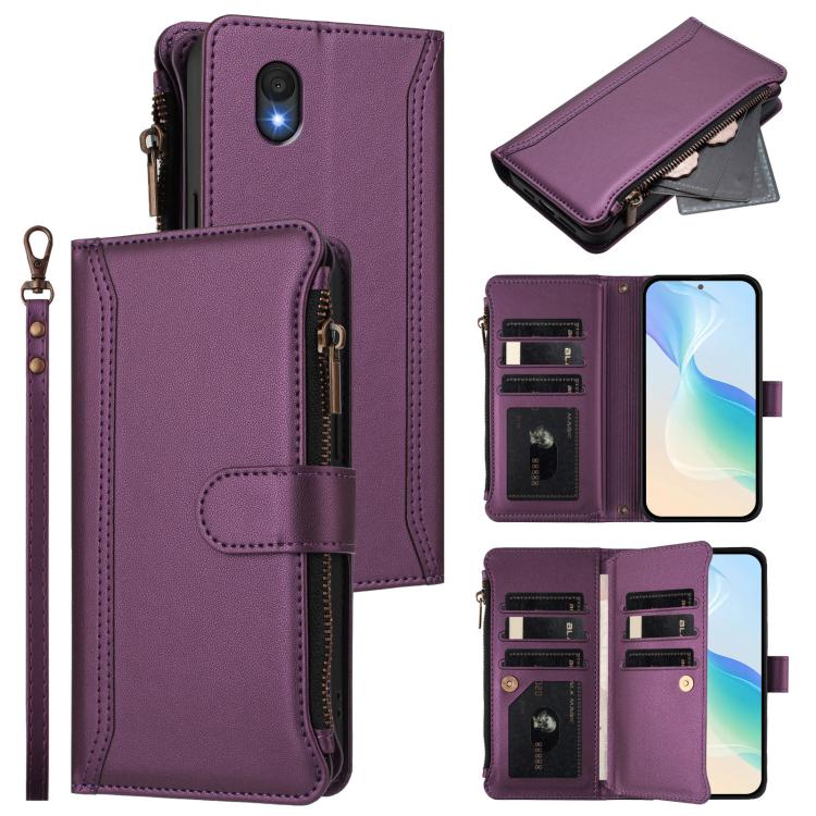 Magnetic Closure 9 Card Slots Zipper Leather Case with Hand Strap, For TCL K70 Power 4G / K70 4G, For TCL Nxtpaper 70 Pro 5G, For TCL K32 5G / K33 5G, For TCL 30Z / 30 LE, For TCL 40 XL / 40 T, For TCL 50 LE 5G / K23 / K24, For TCL 50 Pro NxtPaper / P1...