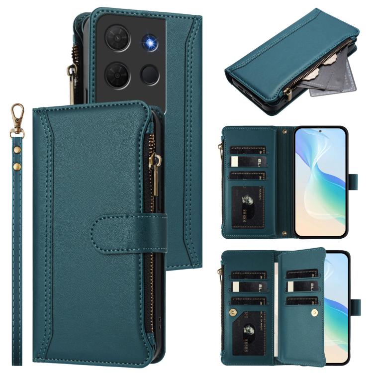 Magnetic Closure 9 Card Slots Zipper Leather Case with Hand Strap, For TCL K70 Power 4G / K70 4G, For TCL Nxtpaper 70 Pro 5G, For TCL K32 5G / K33 5G, For TCL 30Z / 30 LE, For TCL 40 XL / 40 T, For TCL 50 LE 5G / K23 / K24, For TCL 50 Pro NxtPaper / P1...