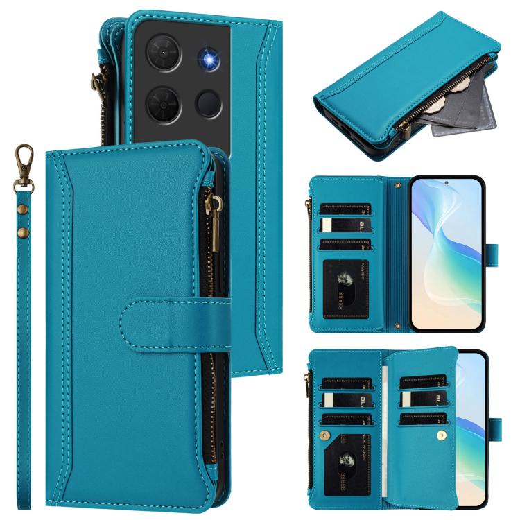 Magnetic Closure 9 Card Slots Zipper Leather Case with Hand Strap, For TCL K70 Power 4G / K70 4G, For TCL Nxtpaper 70 Pro 5G, For TCL K32 5G / K33 5G, For TCL 30Z / 30 LE, For TCL 40 XL / 40 T, For TCL 50 LE 5G / K23 / K24, For TCL 50 Pro NxtPaper / P1...