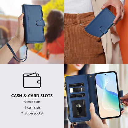 Magnetic Closure 9 Card Slots Zipper Leather Case with Hand Strap, For TCL K70 Power 4G / K70 4G, For TCL Nxtpaper 70 Pro 5G, For TCL K32 5G / K33 5G, For TCL 30Z / 30 LE, For TCL 40 XL / 40 T, For TCL 50 LE 5G / K23 / K24, For TCL 50 Pro NxtPaper / P1...