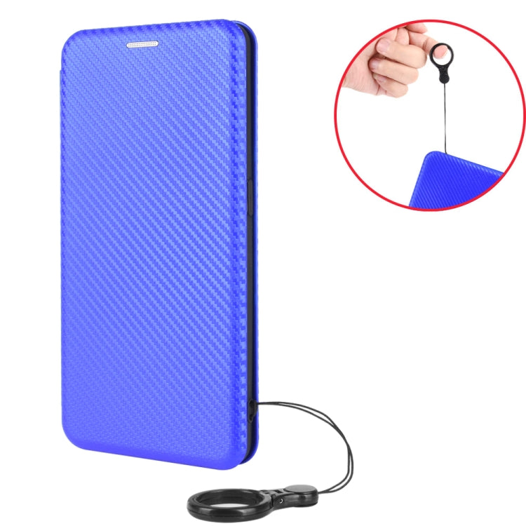Blue carbon fiber flip phone case with lanyard attached
