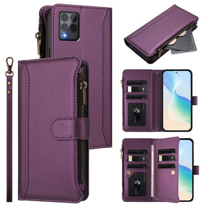 Magnetic Closure 9 Card Slots Zipper Leather Case with Hand Strap, For T-Mobile REVVL 8 5G, For T-Mobile REVVL 7 Pro 5G, For T-Mobile REVVL 7 5G, For T-Mobile REVVL 6 Pro 5G, For T-Mobile REVVL 6 / 6x