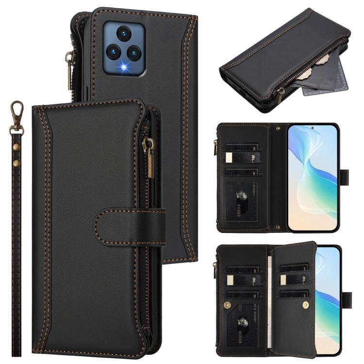 Magnetic Closure 9 Card Slots Zipper Leather Case with Hand Strap, For T-Mobile REVVL 8 5G, For T-Mobile REVVL 7 Pro 5G, For T-Mobile REVVL 7 5G, For T-Mobile REVVL 6 Pro 5G, For T-Mobile REVVL 6 / 6x