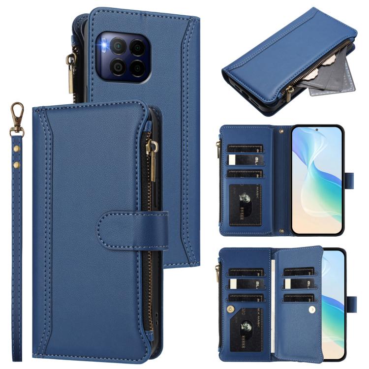 Magnetic Closure 9 Card Slots Zipper Leather Case with Hand Strap, For T-Mobile REVVL 8 5G, For T-Mobile REVVL 7 Pro 5G, For T-Mobile REVVL 7 5G, For T-Mobile REVVL 6 Pro 5G, For T-Mobile REVVL 6 / 6x