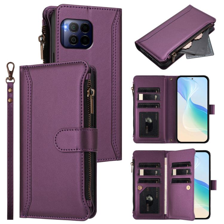 Magnetic Closure 9 Card Slots Zipper Leather Case with Hand Strap, For T-Mobile REVVL 8 5G, For T-Mobile REVVL 7 Pro 5G, For T-Mobile REVVL 7 5G, For T-Mobile REVVL 6 Pro 5G, For T-Mobile REVVL 6 / 6x