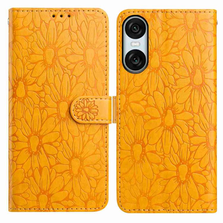 Daisy Embossed Leather Phone Case, For Sony Xperia 10 VII, For Sony Xperia 10 VI