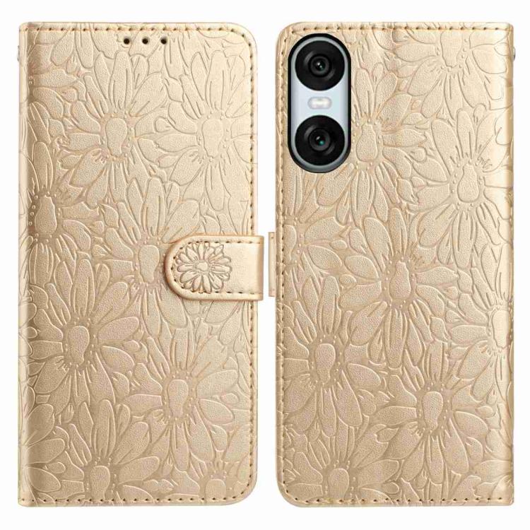 Daisy Embossed Leather Phone Case, For Sony Xperia 10 VII, For Sony Xperia 10 VI