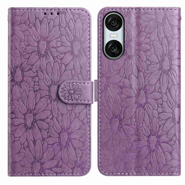 Daisy Embossed Leather Phone Case, For Sony Xperia 10 VII, For Sony Xperia 10 VI