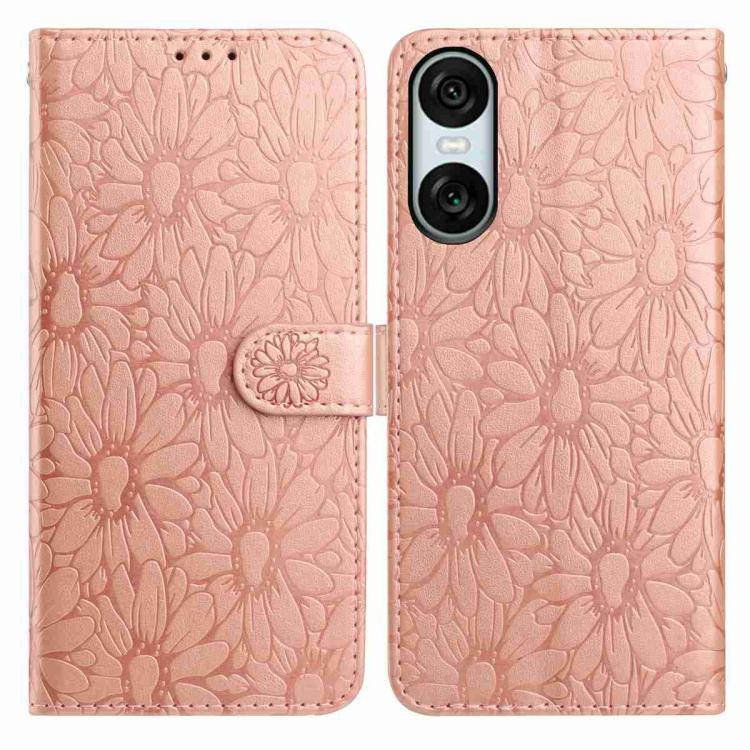 Daisy Embossed Leather Phone Case, For Sony Xperia 10 VII, For Sony Xperia 10 VI