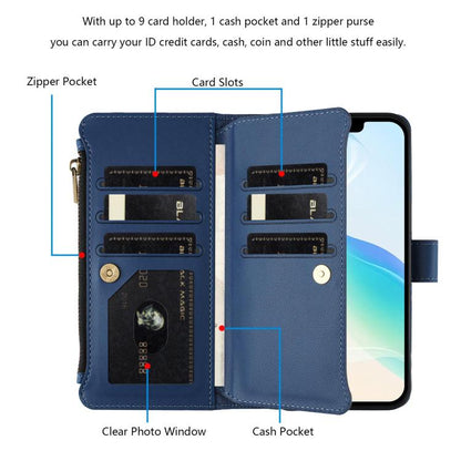 Magnetic Closure 9 Card Slots Zipper Leather Case with Hand Strap, For Google Pixel 11 Pro XL, For Google Pixel 11 Pro / 11, For Google Pixel 10 Pro XL 5G, For Google Pixel 10 5G Global, For Google Pixel 9a, For Google Pixel 8a, For Google Pixel 8 Pro ...