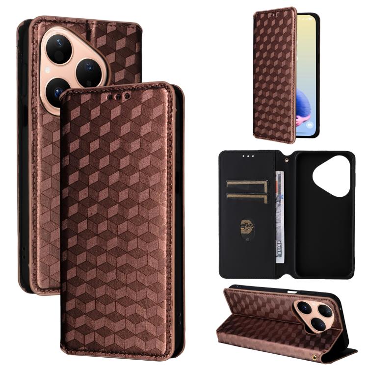 Cubic Grid Texture Flip Leather Phone Case, For Huawei nova 16 SE 4G, For Huawei nova Y74 4G / Enjoy 90 Plus 5G, For Huawei nova 15 Max / Enjoy 90 Pro Max, For Huawei Pura 90 Pro Max 5G, For Huawei Pura 90 Pro 5G, For Huawei Pura 90 5G                 ...
