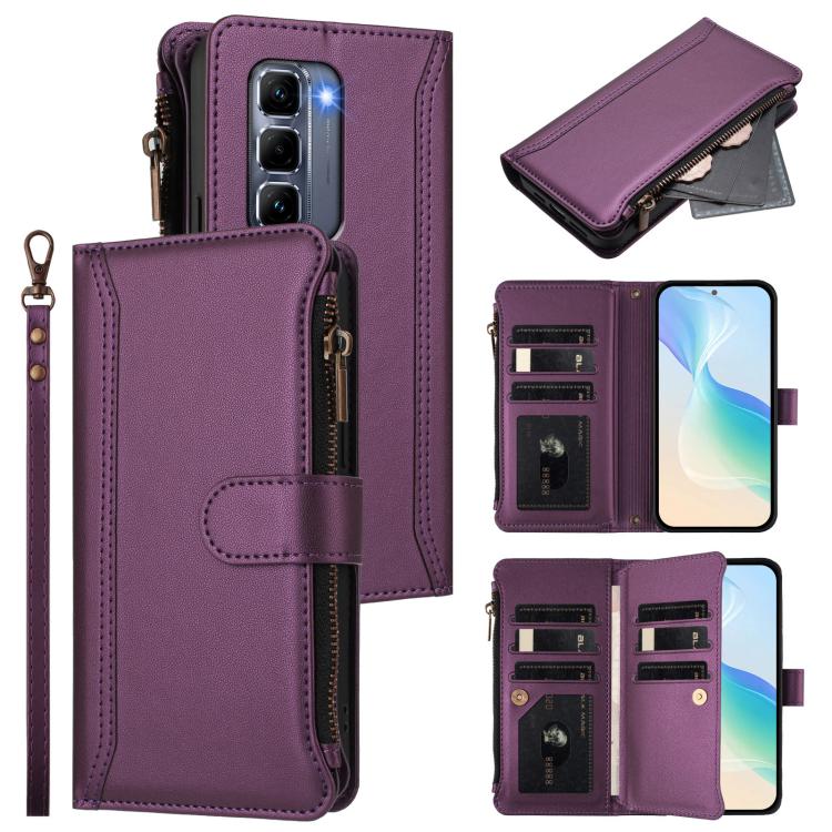 Magnetic Closure 9 Card Slots Zipper Leather Case with Hand Strap, For Infinix GT 50 Pro 5G, For Infinix Note Edge 5G Global, For Infinix Smart 20 4G / X6840, For Infinix Note 60 5G / Note 60 Pro 5G, For Infinix Hot 60i 5G / Tecno Spark Go 5G          ...