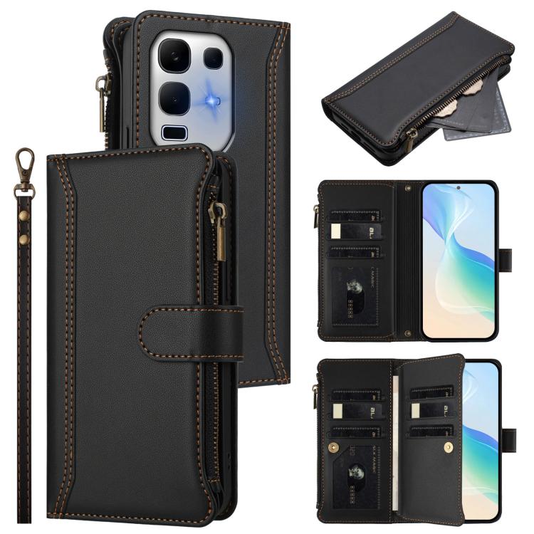 Magnetic Closure 9 Card Slots Zipper Leather Case with Hand Strap, For Infinix GT 50 Pro 5G, For Infinix Note Edge 5G Global, For Infinix Smart 20 4G / X6840, For Infinix Note 60 5G / Note 60 Pro 5G, For Infinix Hot 60i 5G / Tecno Spark Go 5G          ...
