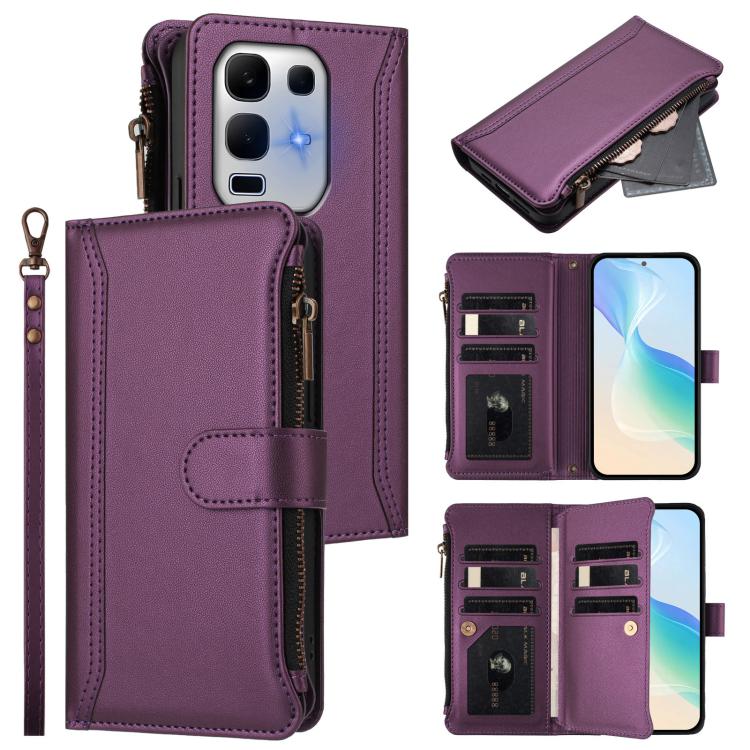 Magnetic Closure 9 Card Slots Zipper Leather Case with Hand Strap, For Infinix GT 50 Pro 5G, For Infinix Note Edge 5G Global, For Infinix Smart 20 4G / X6840, For Infinix Note 60 5G / Note 60 Pro 5G, For Infinix Hot 60i 5G / Tecno Spark Go 5G          ...