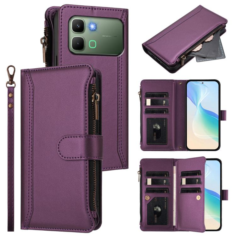 Magnetic Closure 9 Card Slots Zipper Leather Case with Hand Strap, For Infinix GT 50 Pro 5G, For Infinix Note Edge 5G Global, For Infinix Smart 20 4G / X6840, For Infinix Note 60 5G / Note 60 Pro 5G, For Infinix Hot 60i 5G / Tecno Spark Go 5G          ...
