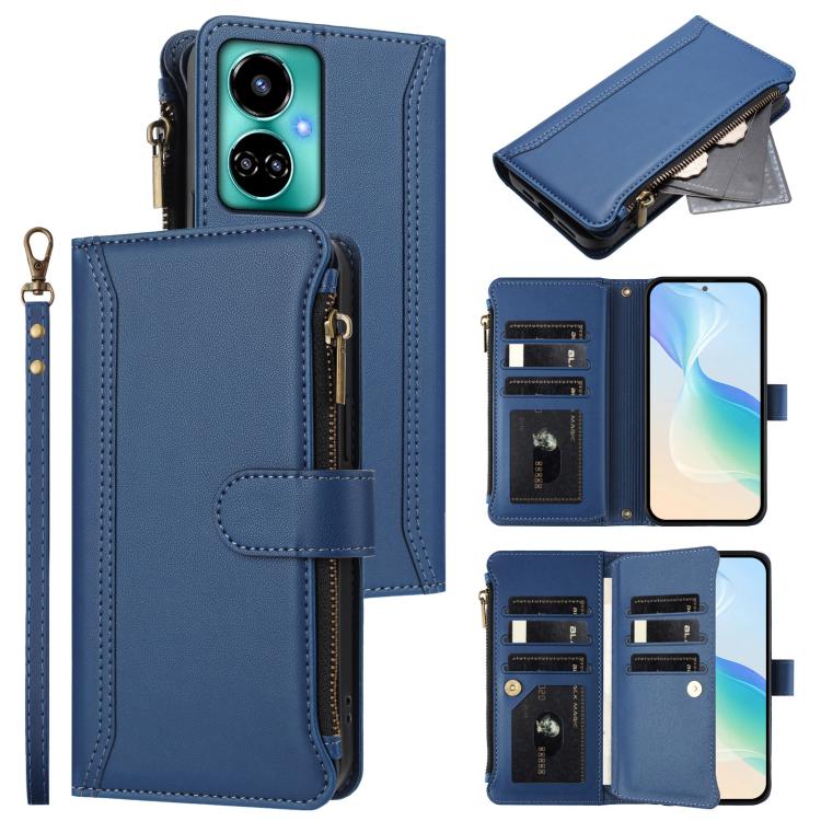 Magnetic Closure 9 Card Slots Zipper Leather Case with Hand Strap, For Tecno Spark Go 2023 / Pop 7, For Tecno Spark 10 5G, For Tecno Spark 10C / Spark 10 4G, For Tecno Spark 10 Pro 4G, For Tecno Camon 19 / 19 Pro 5G, For Tecno Pova 4 Pro, For Tecno Pov...